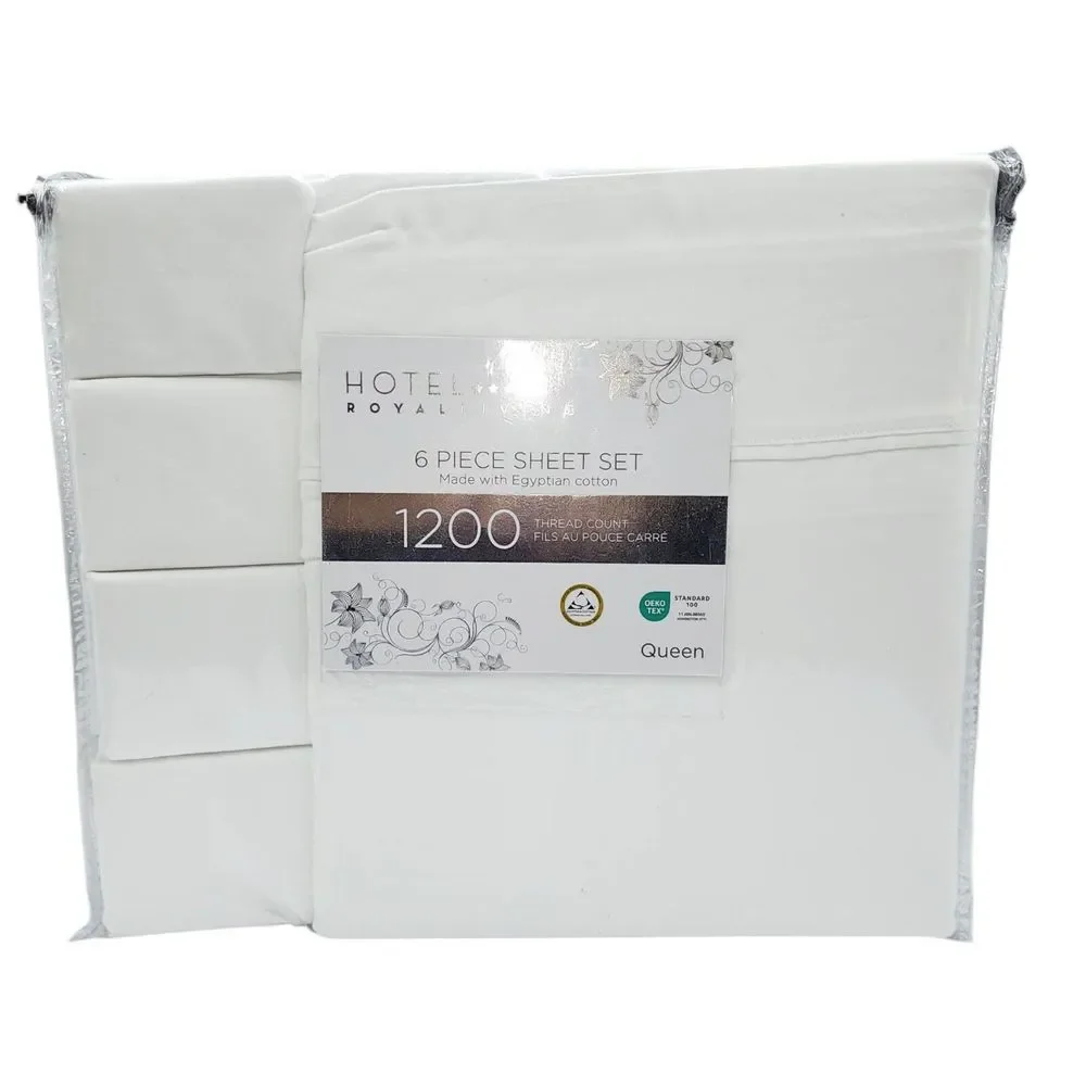 Hotel Royal Living White Queen Sheet Set 6pc 1200 Thread Count‎ Egyptian Cotton